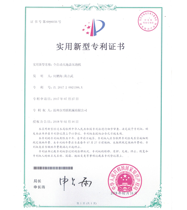 Professional certificate of utility model